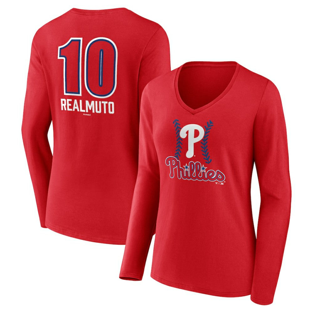 J.T. Realmuto Philadelphia Phillies Women's Fastball Player Name & Number Long Sleeve V-Neck T-Shirt - MLB