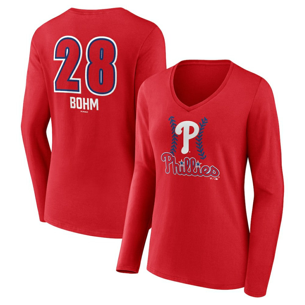 Alec Bohm Philadelphia Phillies Women's Fastball Player Name & Number Long Sleeve V-Neck T-Shirt - MLB