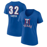 Evan Carter Texas Rangers Women's Fastball Player Name & Number V-Neck T-Shirt - MLB