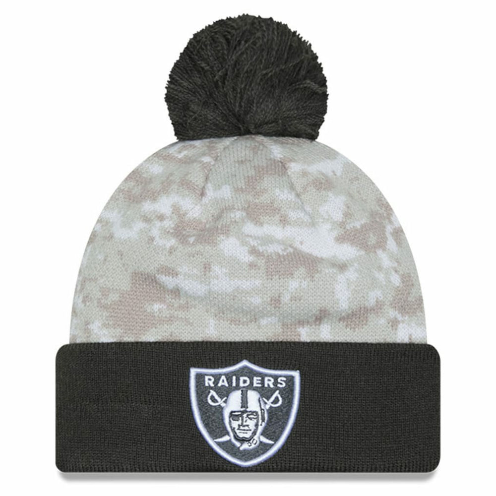 Las Vegas Raiders New Era 2024 Salute To Service Digital Camo Cuffed Knit Hat with Pom White/Graphite | NFL