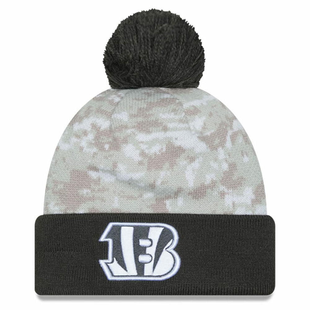 Cincinnati Bengals New Era Youth 2024 Salute To Service Cuffed Pom Knit Hat White/Graphite | NFL