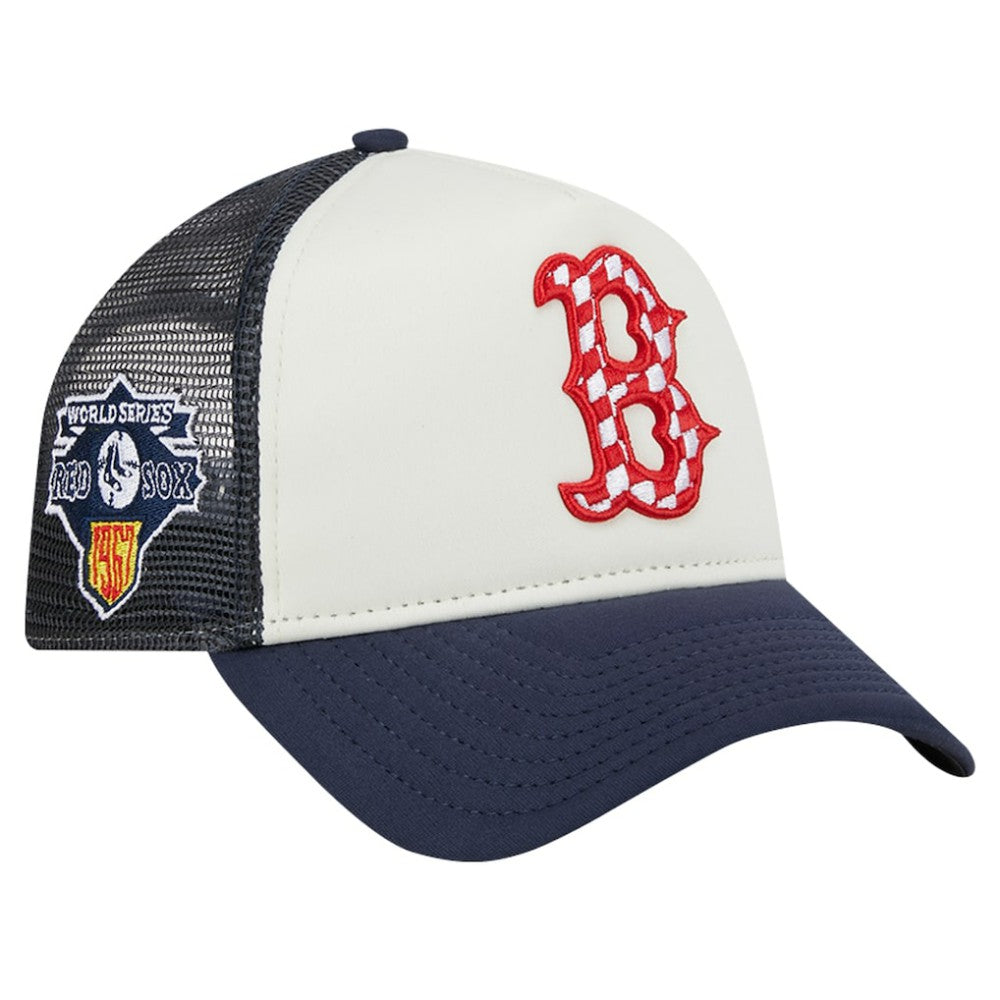 Boston Red Sox New Era Checkered Flag A-Frame Trucker 9FORTY Adjustable Hat - MLB