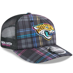 Jacksonville Jaguars New Era 2024 NFL Crucial Catch Plaid 9SEVENTY Trucker Snapback Hat Black | NFL