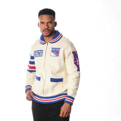 New York Rangers The Wild Collective Unisex Jacquard Full-Zip Sweater - Cream - NHL