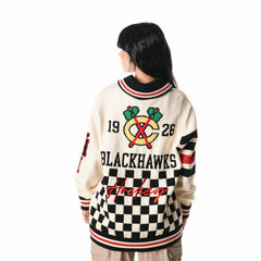 Chicago Blackhawks The Wild Collective Unisex Jacquard Full-Zip Sweater - Cream - NHL