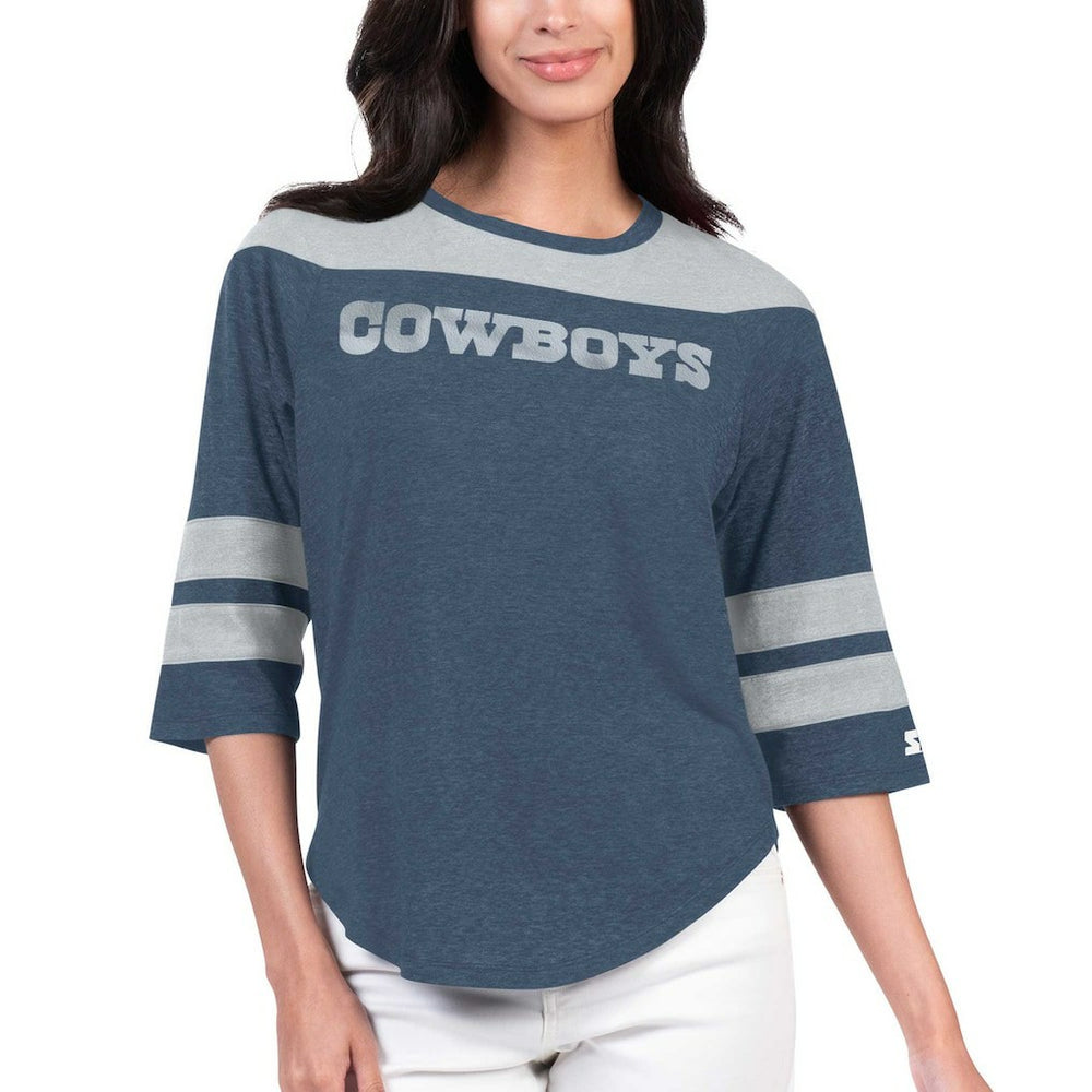 Dallas Cowboys Starter Women's Fullback Tri-Blend 3/4-Sleeve T-Shirt Navy | NFL