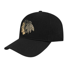 Chicago Blackhawks Pro Standard Metallic Logo Pinch Front Adjustable Hat - Black - NHL