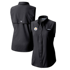 Pittsburgh Steelers Women's PFG Tamiami Omni-Shade Sleeveless Button-Up Shirt Black | Columbia