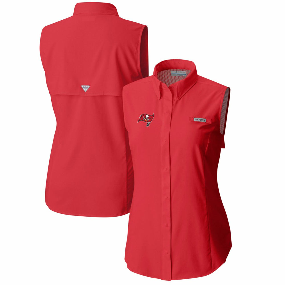 Tampa Bay Buccaneers Women's PFG Tamiami Omni-Shade Sleeveless Button-Up Shirt Red | Columbia