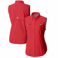 Tampa Bay Buccaneers Women's PFG Tamiami Omni-Shade Sleeveless Button-Up Shirt Red | Columbia