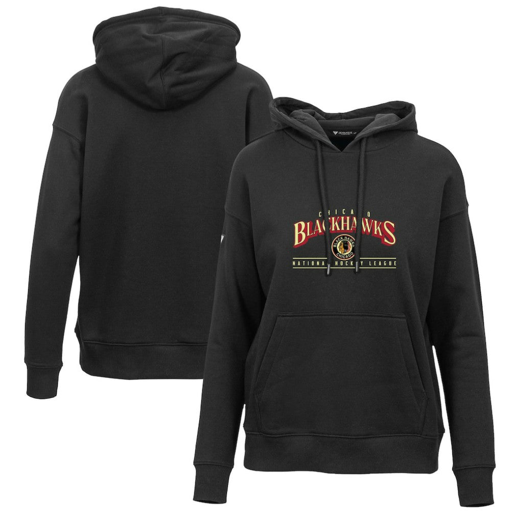 Chicago Blackhawks Levelwear Women's Retro Adorn Spellout Pullover Hoodie - Black - NHL