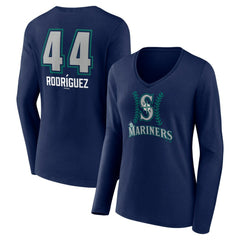 Julio Rodríguez Seattle Mariners Women's Name & Number Fastball V-Neck Long Sleeve T-Shirt - MLB