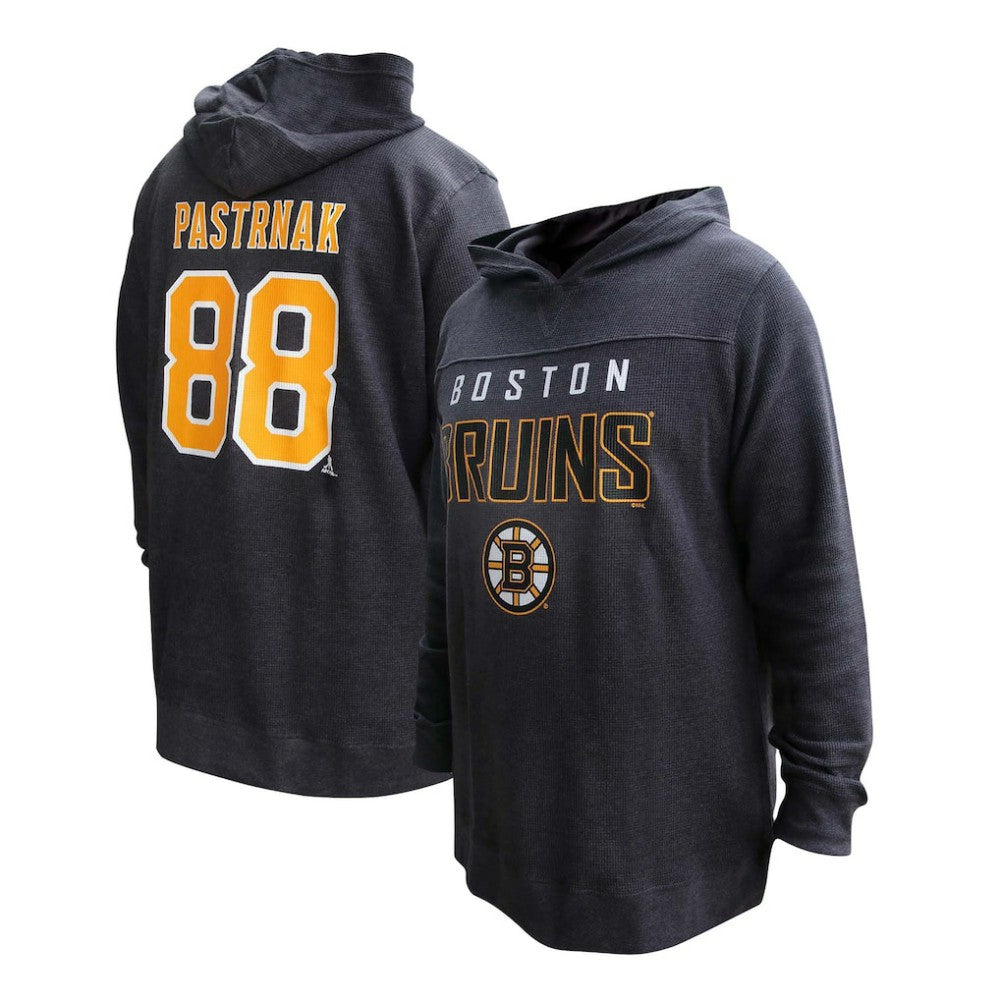 David Pastrnak Boston Bruins Profile Women's Plus Size Name & Number Thermal Pullover Hoodie - Black - NHL