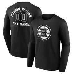 Boston Bruins Personalized Name & Number Monochrome Long Sleeve T-Shirt - Black - NHL