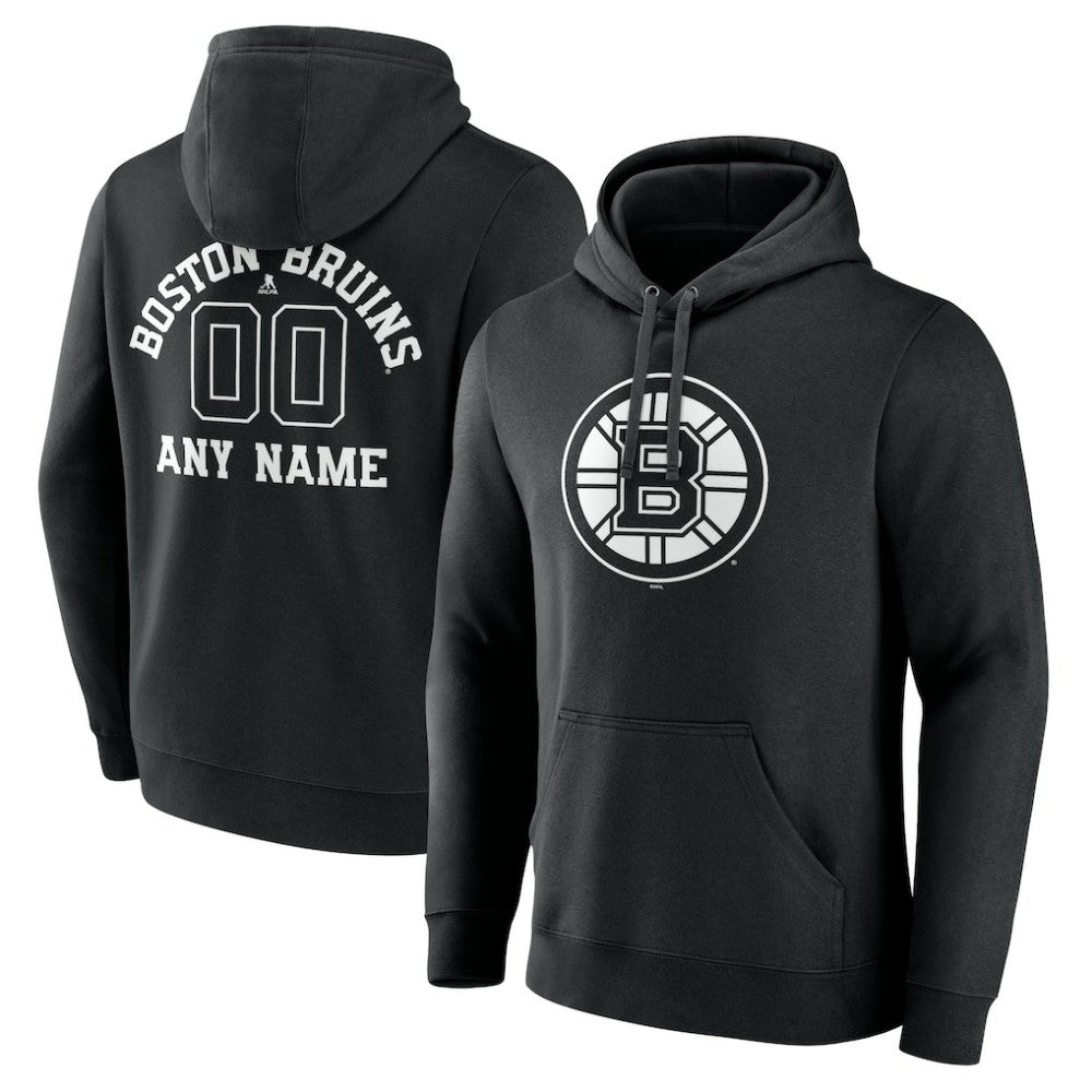 Boston Bruins Personalized Name & Number Monochrome Pullover Hoodie - Black - NHL