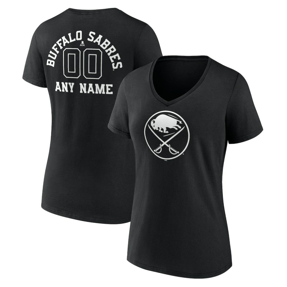Buffalo Sabres Women's Personalized Name & Number Monochrome V-Neck T-Shirt - Black - NHL