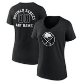 Buffalo Sabres Women's Personalized Name & Number Monochrome V-Neck T-Shirt - Black - NHL