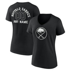 Buffalo Sabres Women's Personalized Name & Number Monochrome V-Neck T-Shirt - Black - NHL