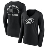 Carolina Hurricanes Women's Personalized Name & Number Monochrome Long Sleeve V-Neck T-Shirt - Black - NHL