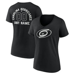 Carolina Hurricanes Women's Personalized Name & Number Monochrome V-Neck T-Shirt - Black - NHL