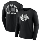 Chicago Blackhawks Personalized Name & Number Monochrome Long Sleeve T-Shirt - Black - NHL
