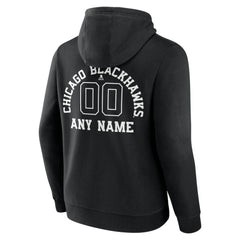 Chicago Blackhawks Personalized Name & Number Monochrome Pullover Hoodie - Black - NHL