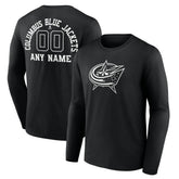 Columbus Blue Jackets Personalized Name & Number Monochrome Long Sleeve T-Shirt - Black - NHL