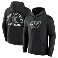 Columbus Blue Jackets Personalized Name & Number Monochrome Pullover Hoodie - Black - NHL
