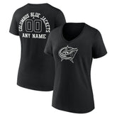 Columbus Blue Jackets Women's Personalized Name & Number Monochrome V-Neck T-Shirt - Black - NHL