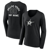 Dallas Stars Women's Personalized Name & Number Monochrome Long Sleeve V-Neck T-Shirt - Black - NHL
