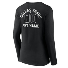 Dallas Stars Women's Personalized Name & Number Monochrome Long Sleeve V-Neck T-Shirt - Black - NHL