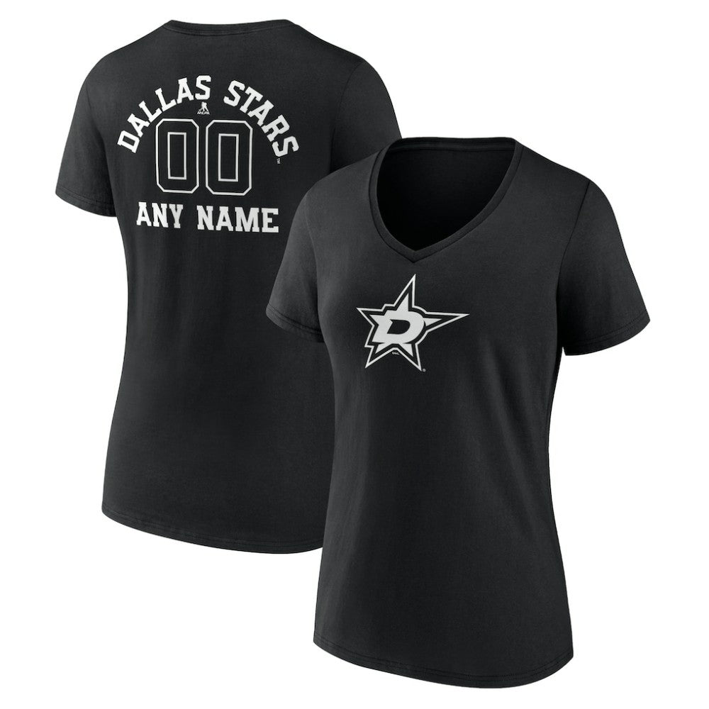 Dallas Stars Women's Personalized Name & Number Monochrome V-Neck T-Shirt - Black - NHL