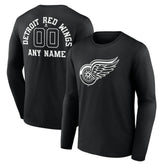 Detroit Red Wings Personalized Name & Number Monochrome Long Sleeve T-Shirt - Black - NHL