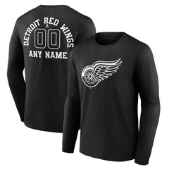 Detroit Red Wings Personalized Name & Number Monochrome Long Sleeve T-Shirt - Black - NHL