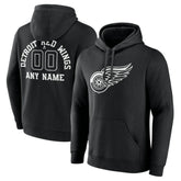 Detroit Red Wings Personalized Name & Number Monochrome Pullover Hoodie - Black - NHL