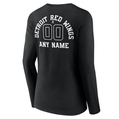 Detroit Red Wings Women's Personalized Name & Number Monochrome Long Sleeve V-Neck T-Shirt - Black - NHL