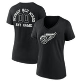 Detroit Red Wings Women's Personalized Name & Number Monochrome V-Neck T-Shirt - Black - NHL