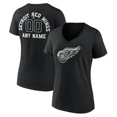 Detroit Red Wings Women's Personalized Name & Number Monochrome V-Neck T-Shirt - Black - NHL