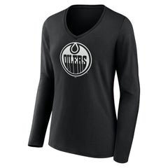 Edmonton Oilers Women's Personalized Name & Number Monochrome Long Sleeve V-Neck T-Shirt - Black - NHL