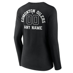 Edmonton Oilers Women's Personalized Name & Number Monochrome Long Sleeve V-Neck T-Shirt - Black - NHL