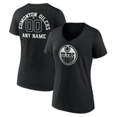 Edmonton Oilers Women's Personalized Name & Number Monochrome V-Neck T-Shirt - Black - NHL