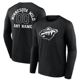 Minnesota Wild Personalized Name & Number Monochrome Long Sleeve T-Shirt - Black - NHL