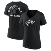 Minnesota Wild Women's Personalized Name & Number Monochrome V-Neck T-Shirt - Black - NHL