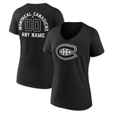 Montreal Canadiens Women's Personalized Name & Number Monochrome V-Neck T-Shirt - Black - NHL