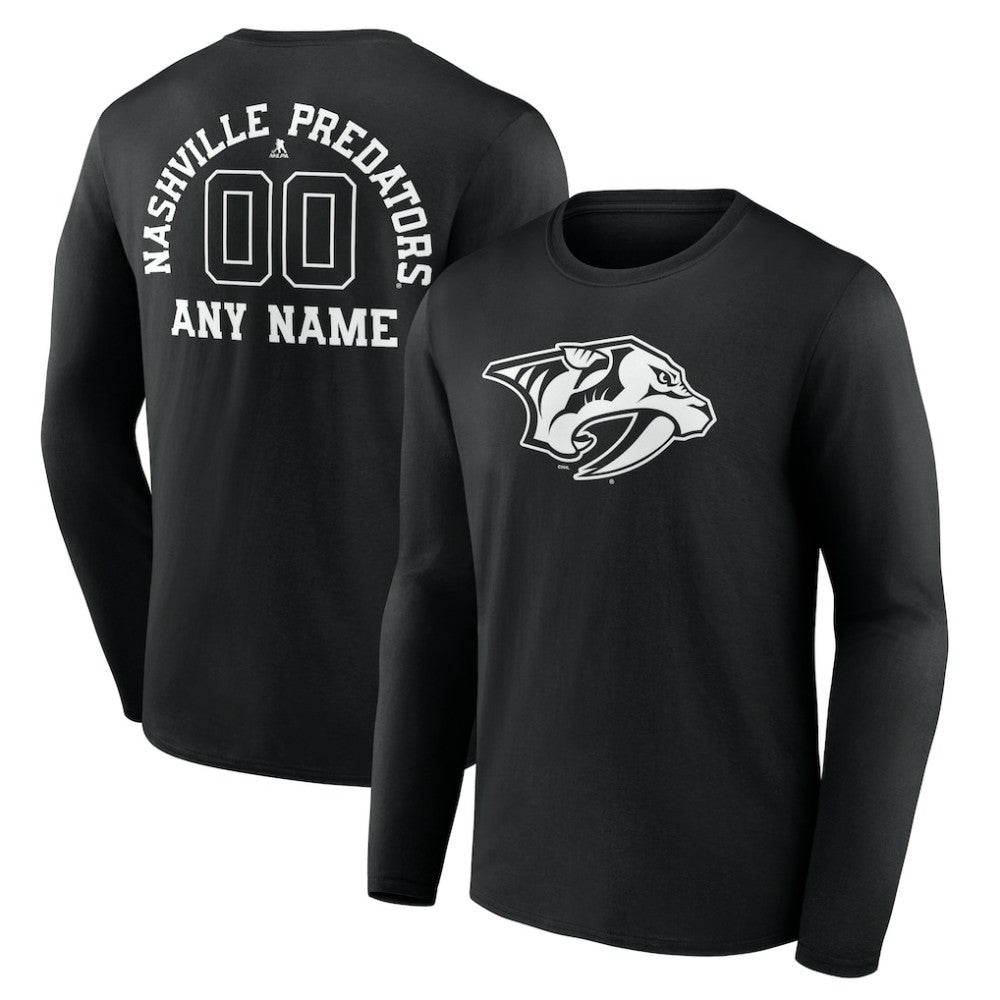 Nashville Predators Personalized Name & Number Monochrome Long Sleeve T-Shirt - Black - NHL