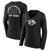 Nashville Predators Women's Personalized Name & Number Monochrome Long Sleeve V-Neck T-Shirt - Black - NHL