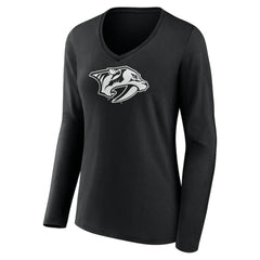 Nashville Predators Women's Personalized Name & Number Monochrome Long Sleeve V-Neck T-Shirt - Black - NHL