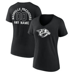 Nashville Predators Women's Personalized Name & Number Monochrome V-Neck T-Shirt - Black - NHL