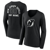 New Jersey Devils Women's Personalized Name & Number Monochrome Long Sleeve V-Neck T-Shirt - Black - NHL