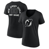 New Jersey Devils Women's Personalized Name & Number Monochrome V-Neck T-Shirt - Black - NHL